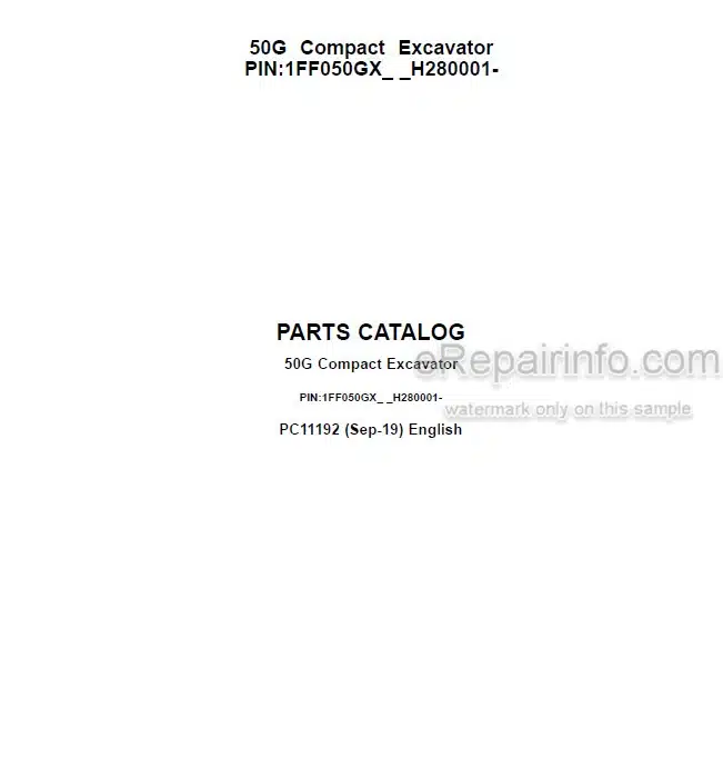 Photo 4 - John Deere 50G Parts Catalog Compact Excavator PC11192