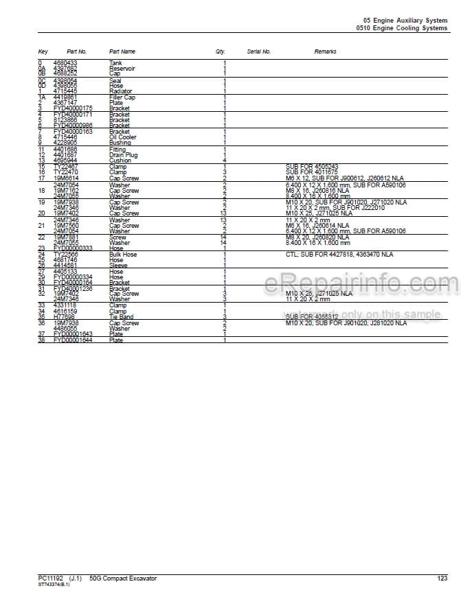 Photo 5 - John Deere 50G Parts Catalog Compact Excavator PC11192
