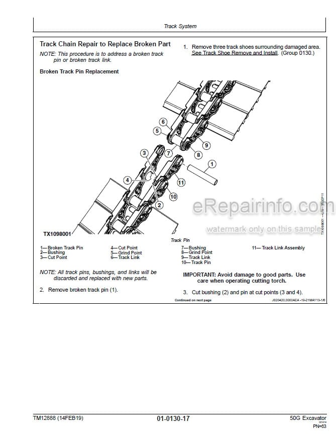 Photo 6 - John Deere 50G Repair Technical Manual Excavator TM12888