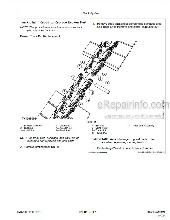 Photo 6 - John Deere 50G Repair Technical Manual Excavator TM12888