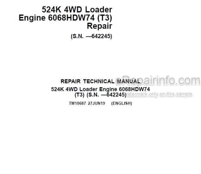 Photo 4 - John Deere 524K Repair Technical Manual 4WD Loader TM10687
