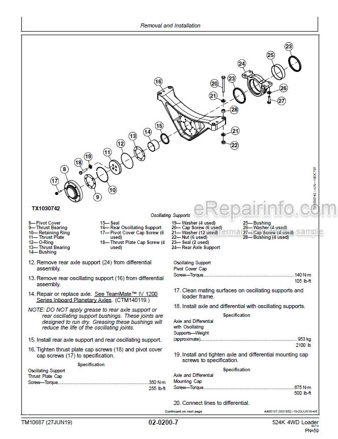 Photo 6 - John Deere 524K Repair Technical Manual 4WD Loader TM10687