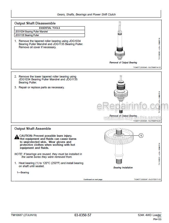 Photo 3 - John Deere 524K Repair Technical Manual 4WD Loader TM10687