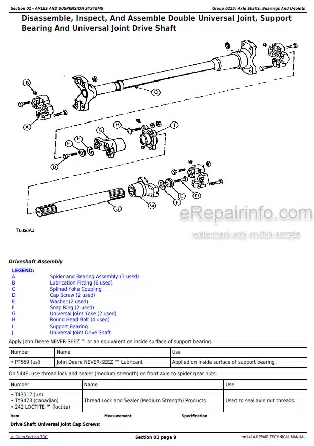 Photo 3 - John Deere 544E 544ELL 544ETC 624E 644E Repair Technical Manual Loader TM1414