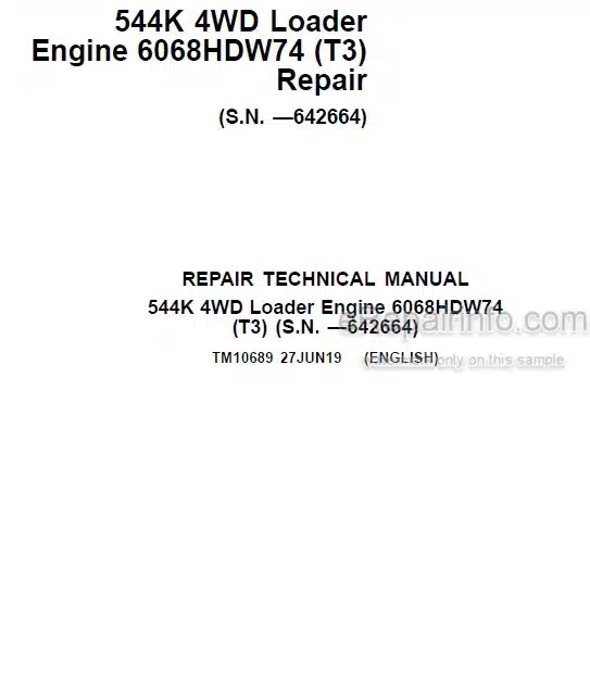 Photo 4 - John Deere 544K Repair Technical Manual 4WD Loader TM10689