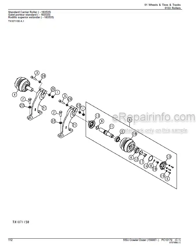 Photo 7 - John Deere 550J Parts Catalog Crawler Dozer PC10179