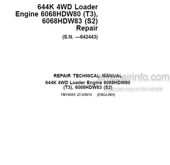 Photo 5 - John Deere 644K Repair Technical Manual 4WD Loader TM10695