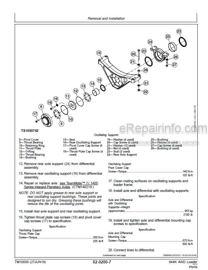 Photo 3 - John Deere 644K Repair Technical Manual 4WD Loader TM10695