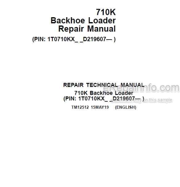 Photo 5 - John Deere 710K Repair Technical Manual Backhoe Loader TM12512