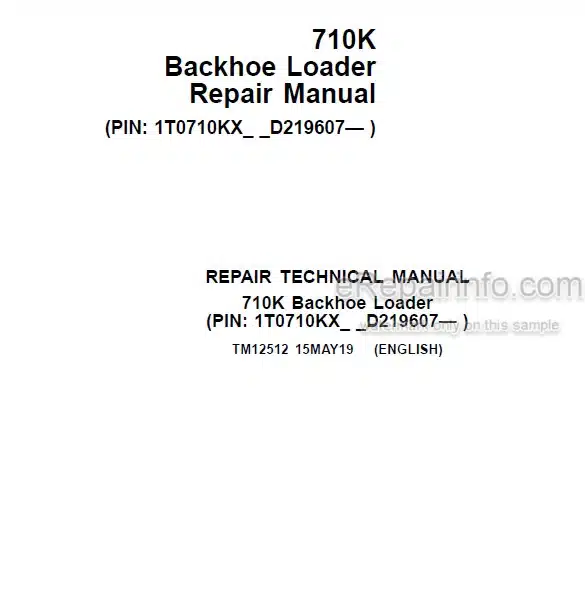 Photo 5 - John Deere 710K Repair Technical Manual Backhoe Loader TM12512