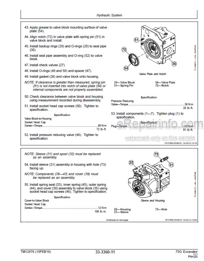 Photo 3 - John Deere 75G Repair Technical Manual Excavator TM12876