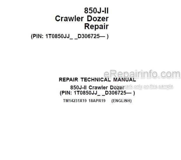 Photo 5 - John Deere 850J II Repair Technical Manual Crawler Dozer TM14231X19