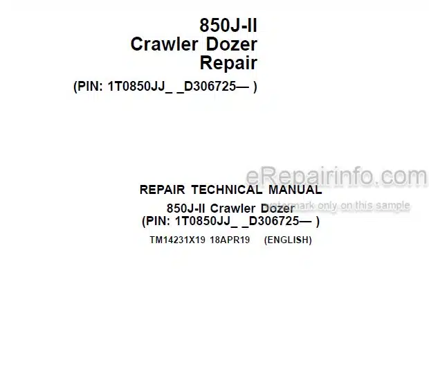 Photo 5 - John Deere 850J II Repair Technical Manual Crawler Dozer TM14231X19