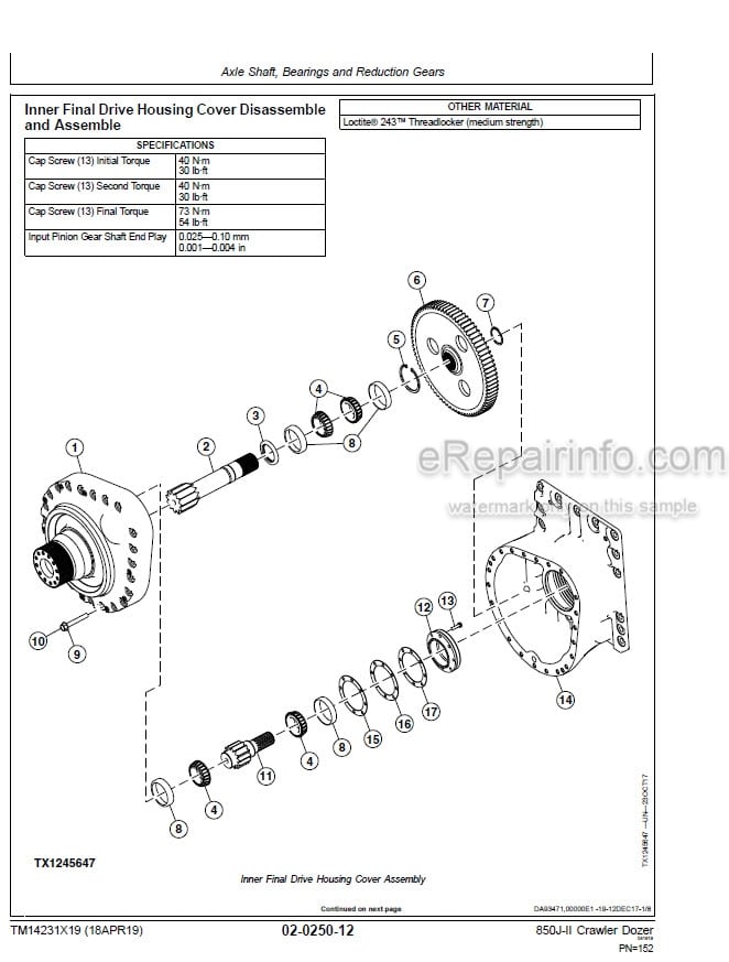 Photo 3 - John Deere 850J II Repair Technical Manual Crawler Dozer TM14231X19