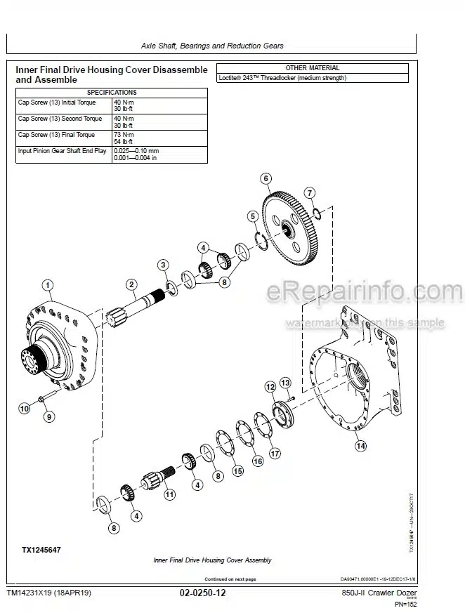 Photo 3 - John Deere 850J II Repair Technical Manual Crawler Dozer TM14231X19