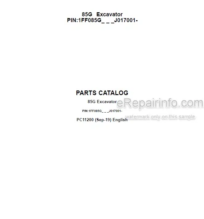 Photo 4 - John Deere 85G Parts Catalog Excavator PC11200