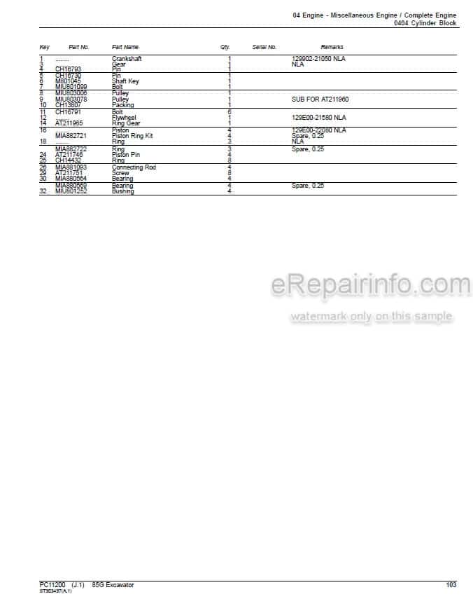 Photo 5 - John Deere 85G Parts Catalog Excavator PC11200