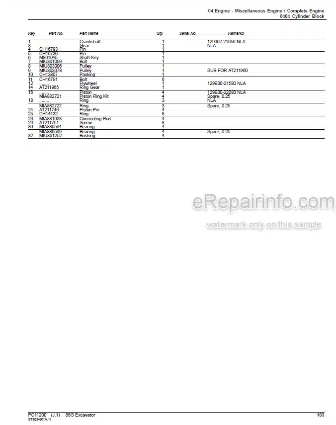 Photo 5 - John Deere 85G Parts Catalog Excavator PC11200