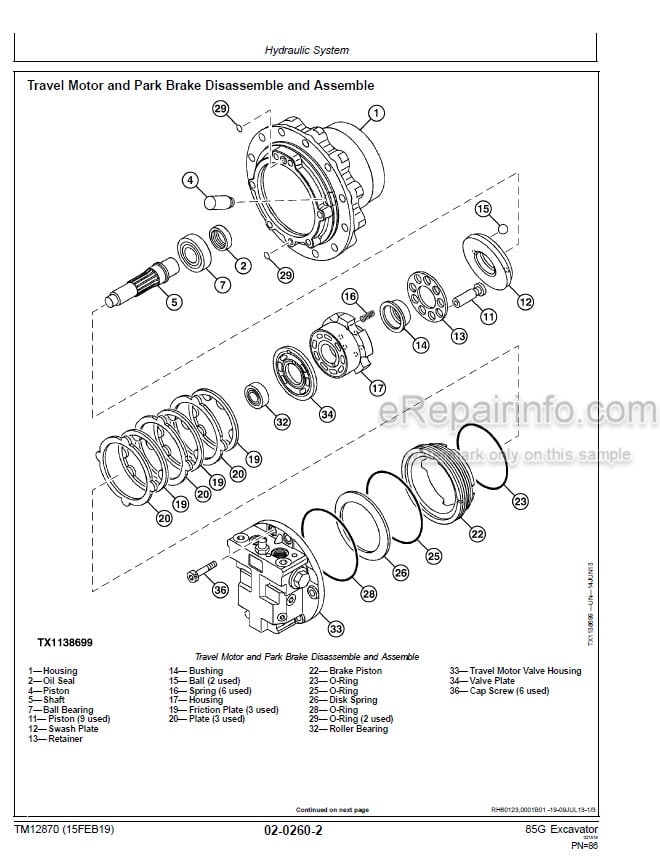 Photo 6 - John Deere 85G Repair Technical Manual Excavator TM12870