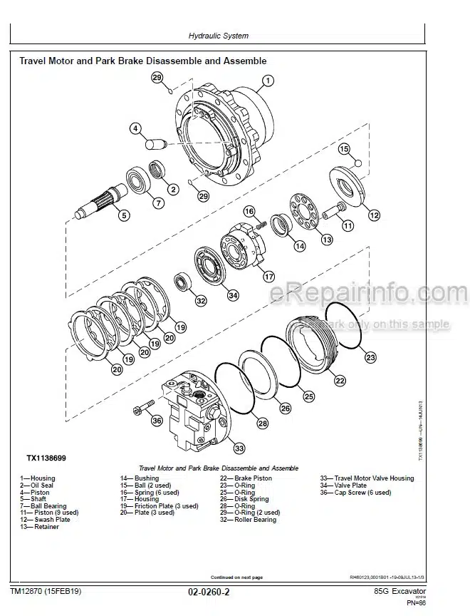 Photo 6 - John Deere 85G Repair Technical Manual Excavator TM12870