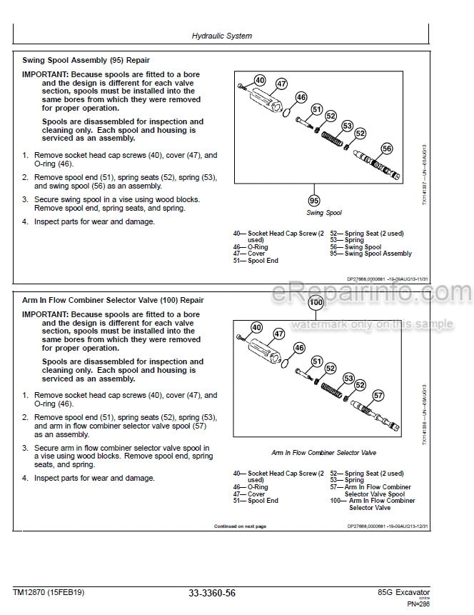 Photo 3 - John Deere 85G Repair Technical Manual Excavator TM12870