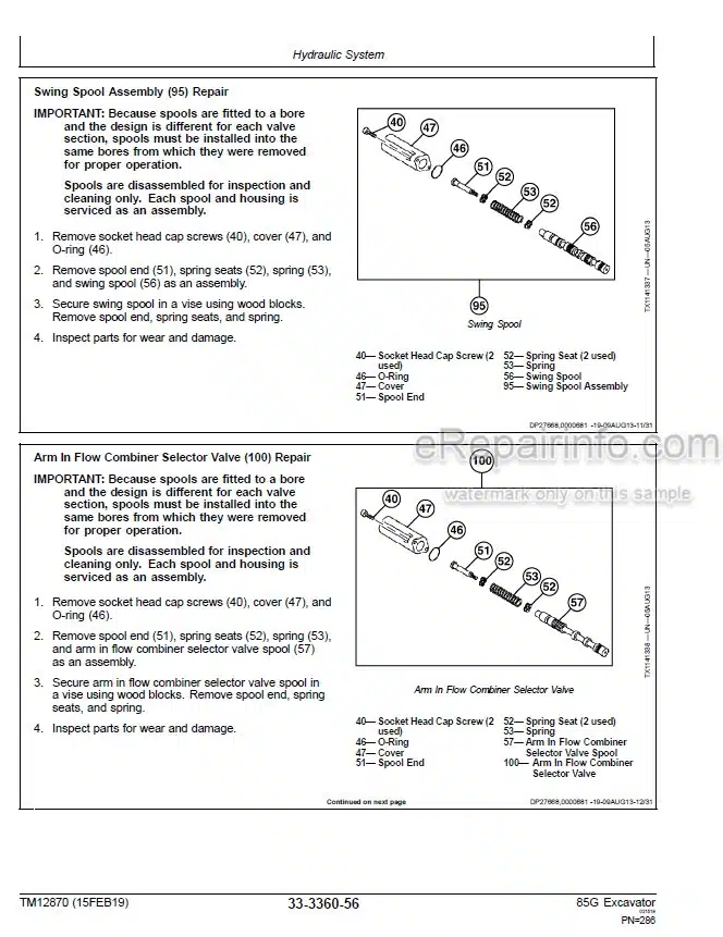 Photo 3 - John Deere 85G Repair Technical Manual Excavator TM12870
