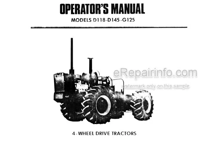 Photo 5 - Versatile D118 D145 G125 Operators Manual 4-Wheel Drive Tractor 42011830