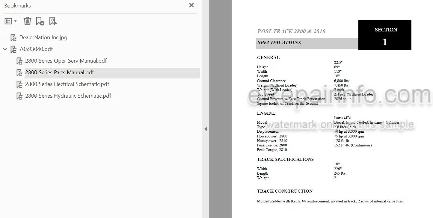 Photo 4 - ASV 2800 2810 Posi Track Operators Service Parts Manual Loader 0308-382