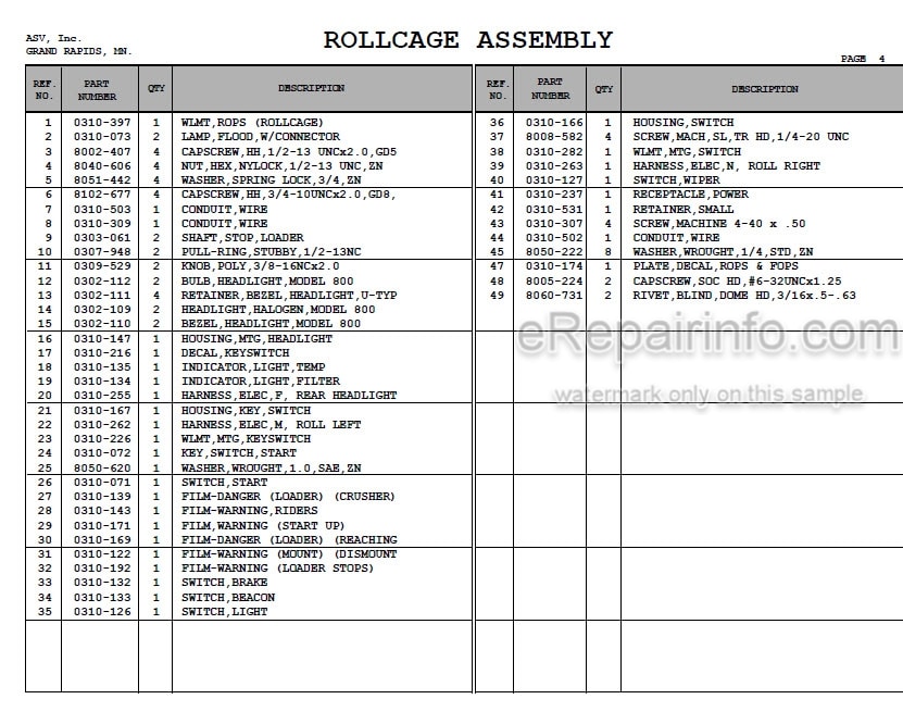 Photo 7 - ASV 4810 Posi Track Operator Service Parts Manual Loader 0310-657