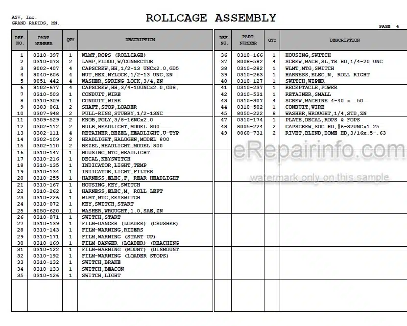 Photo 7 - ASV 4810 Posi Track Operator Service Parts Manual Loader 0310-657