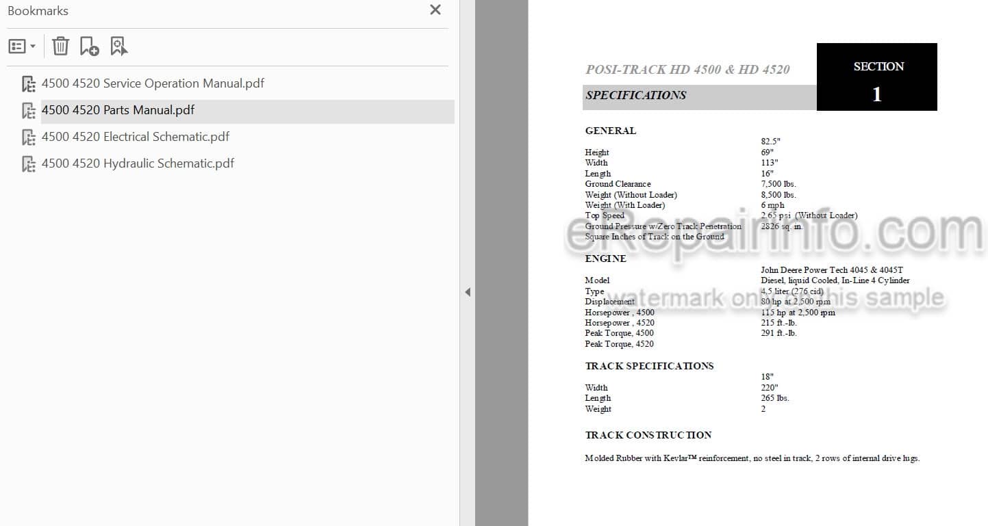 Photo 4 - ASV HD4500 HD4520 Posi Track Operator Service Parts Manual Loader 0401-707