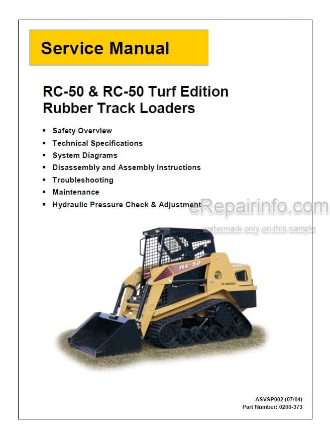 Photo 5 - ASV RC30 RC50 RC60 Service Operation Maintenance Parts Manual Compact Track Loader 0200-373