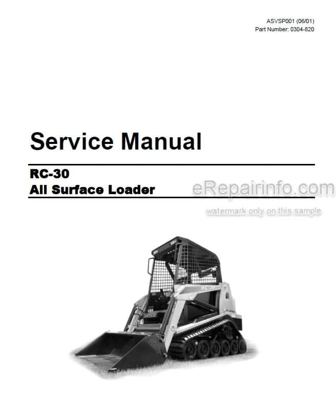 Photo 5 - ASV RC50 RC30 Service Parts Operation Maintenance Manual Compact Track Loader 0304-820