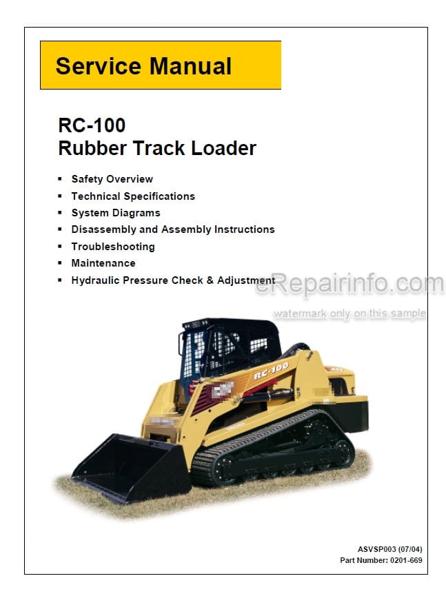 Photo 5 - ASV RC85 RC100 Posi Track Operation Maintenance Service Parts Manual Compact Track Loader 0201-669