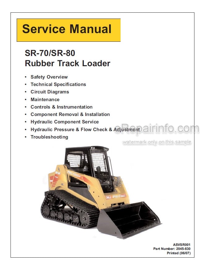 Photo 5 - ASV SR70 SR80 Posi Track Service Operation Maintenance Parts Manual Compact Track Loader 2045-830