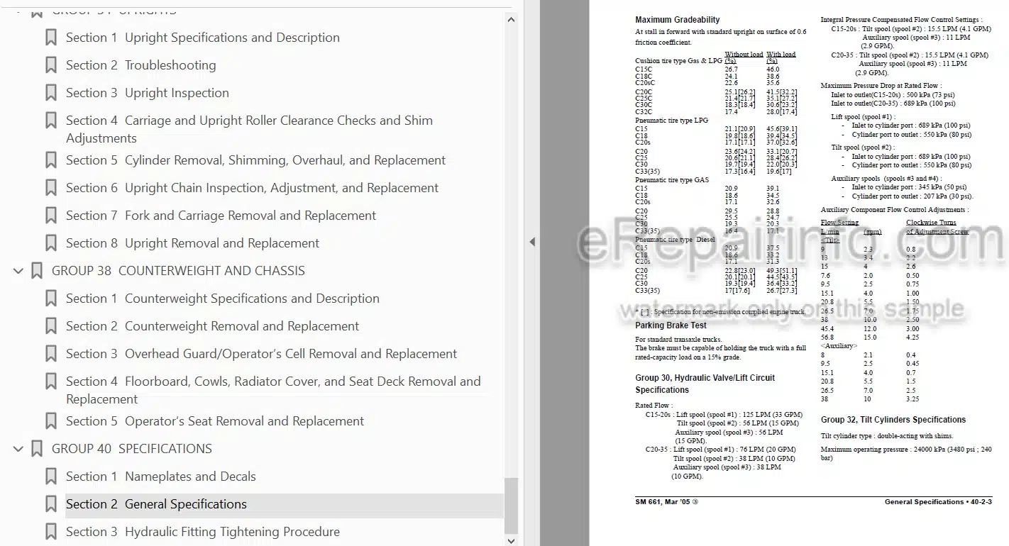 Photo 4 - Clark C15-33 C15-35 D L G C15-32C L G Service Manual Forklift SM661