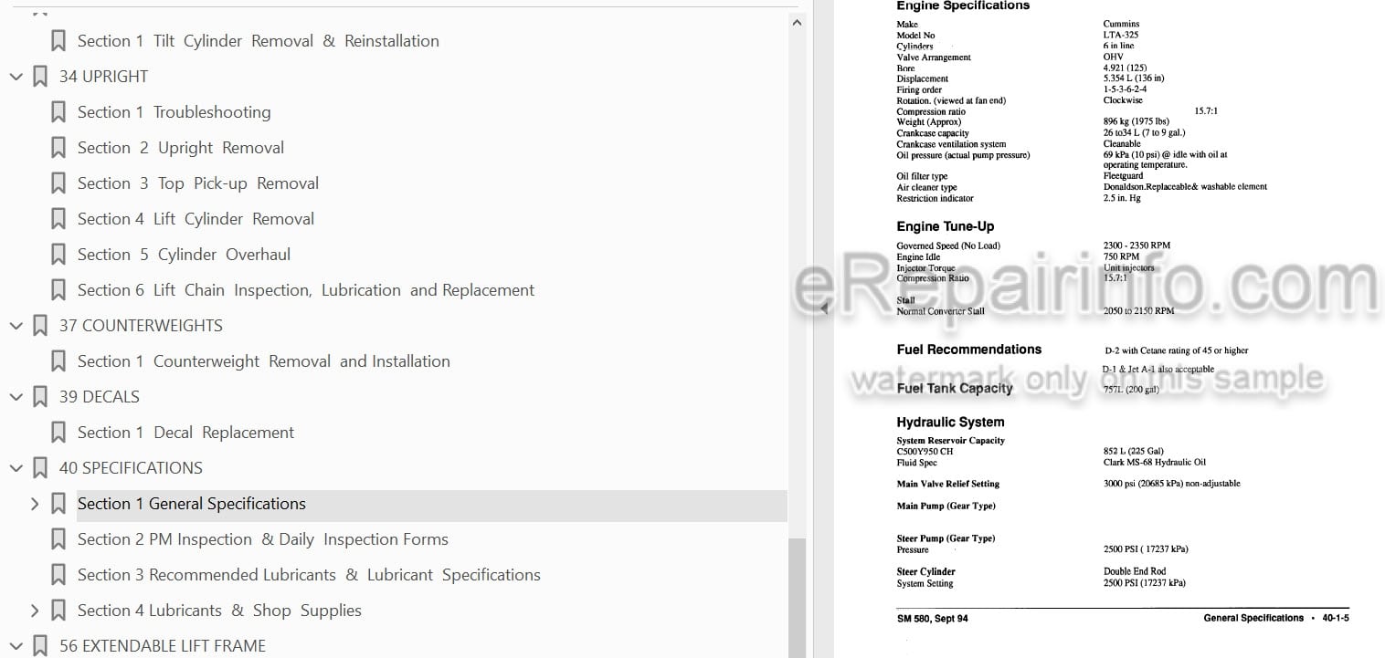 Photo 4 - Clark C500 Y950CH Service Manual Forklift SM580