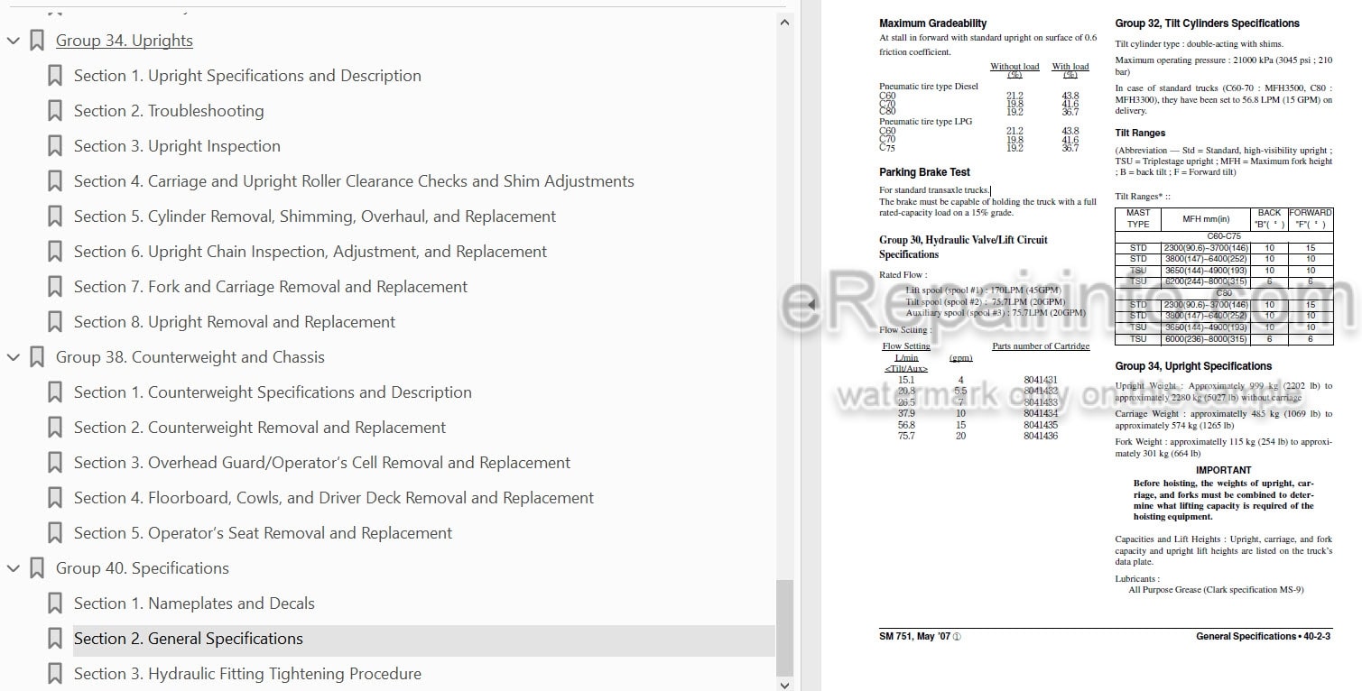 Photo 4 - Clark C60-80D C60-75L Service Manual Forklift SM751