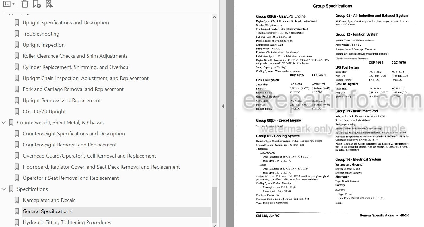 Photo 4 - Clark CGC40 CGC70 CGP40 CGP70 Service Manual Forklift SM612RV1