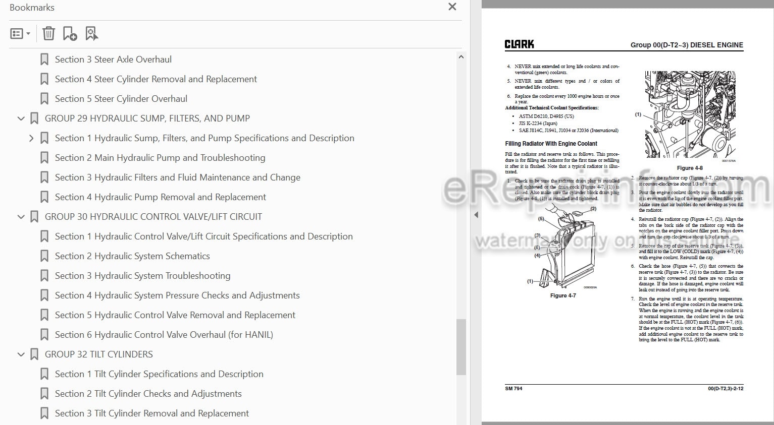 Photo 5 - Clark CQ20 CQ25 CQ30 CQ20D CQ25D CQ30D CQ20L CQ25L CQ30L Service Manual Forklift SM794
