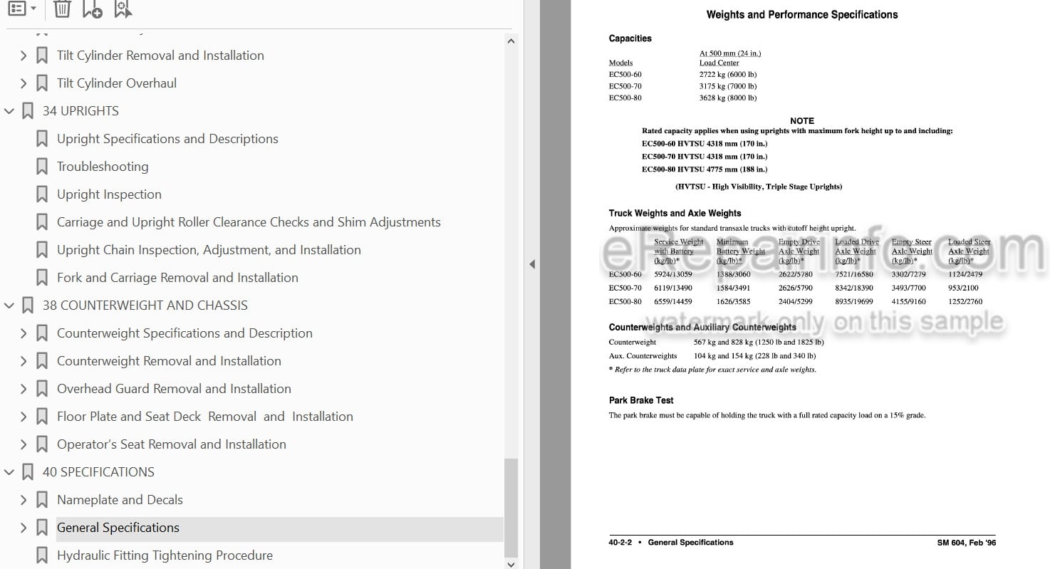 Photo 3 - Clark EC500 60B EC500 80B Service Manual Forklift SM604