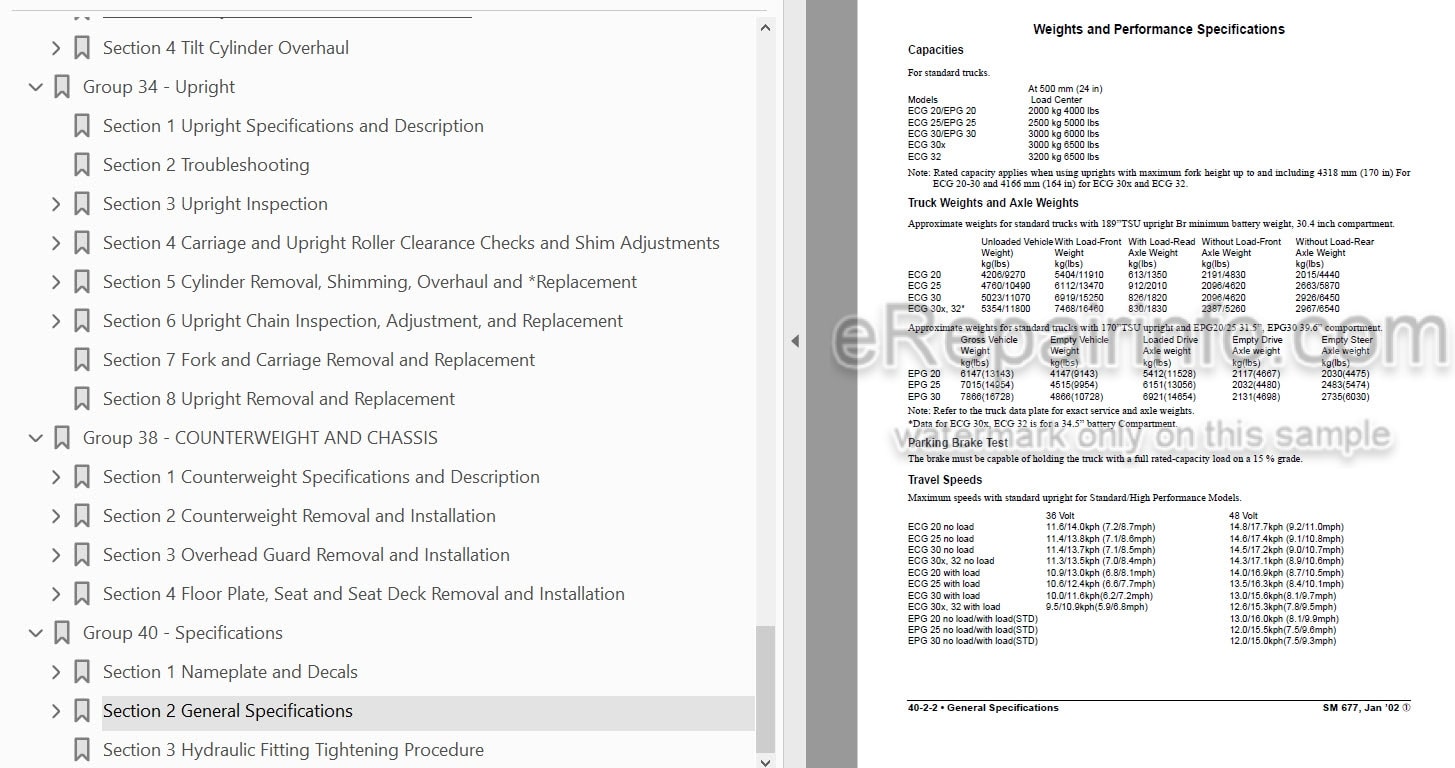 Photo 3 - Clark EPG20-30 ECG20-32 ECG20-30X Service Manual Forklift SM677