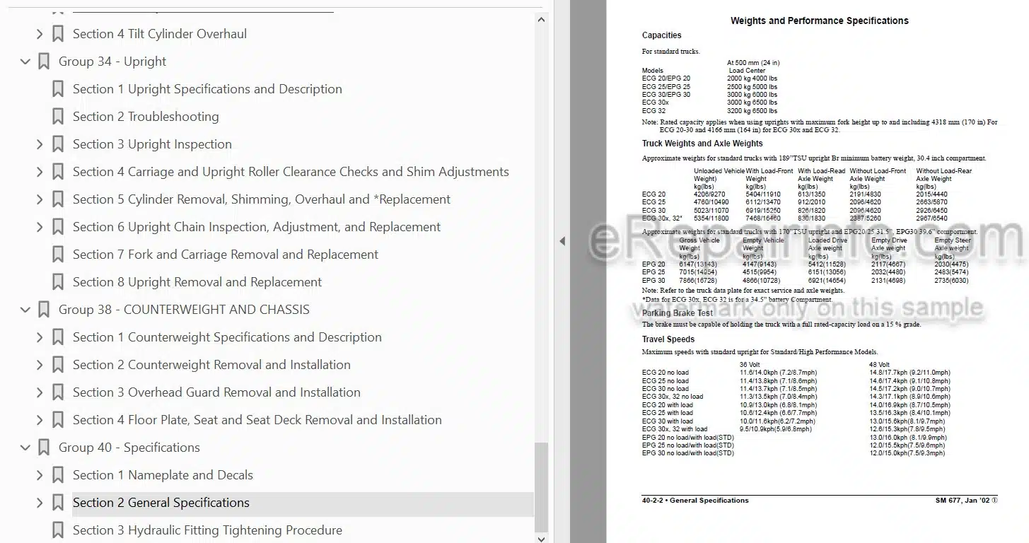 Photo 3 - Clark EPG20-30 ECG20-32 ECG20-30X Service Manual Forklift SM677