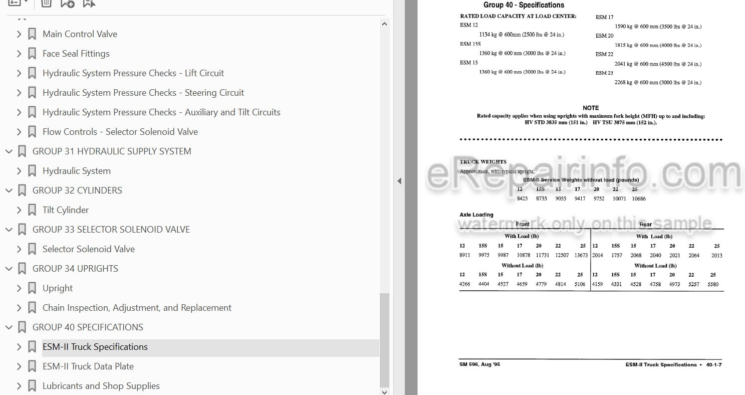 Photo 4 - Clark ESM12 ESM15S ESM15 ESM17 ESM20 ESM22 ESM25 Service Manual Forklift SM596