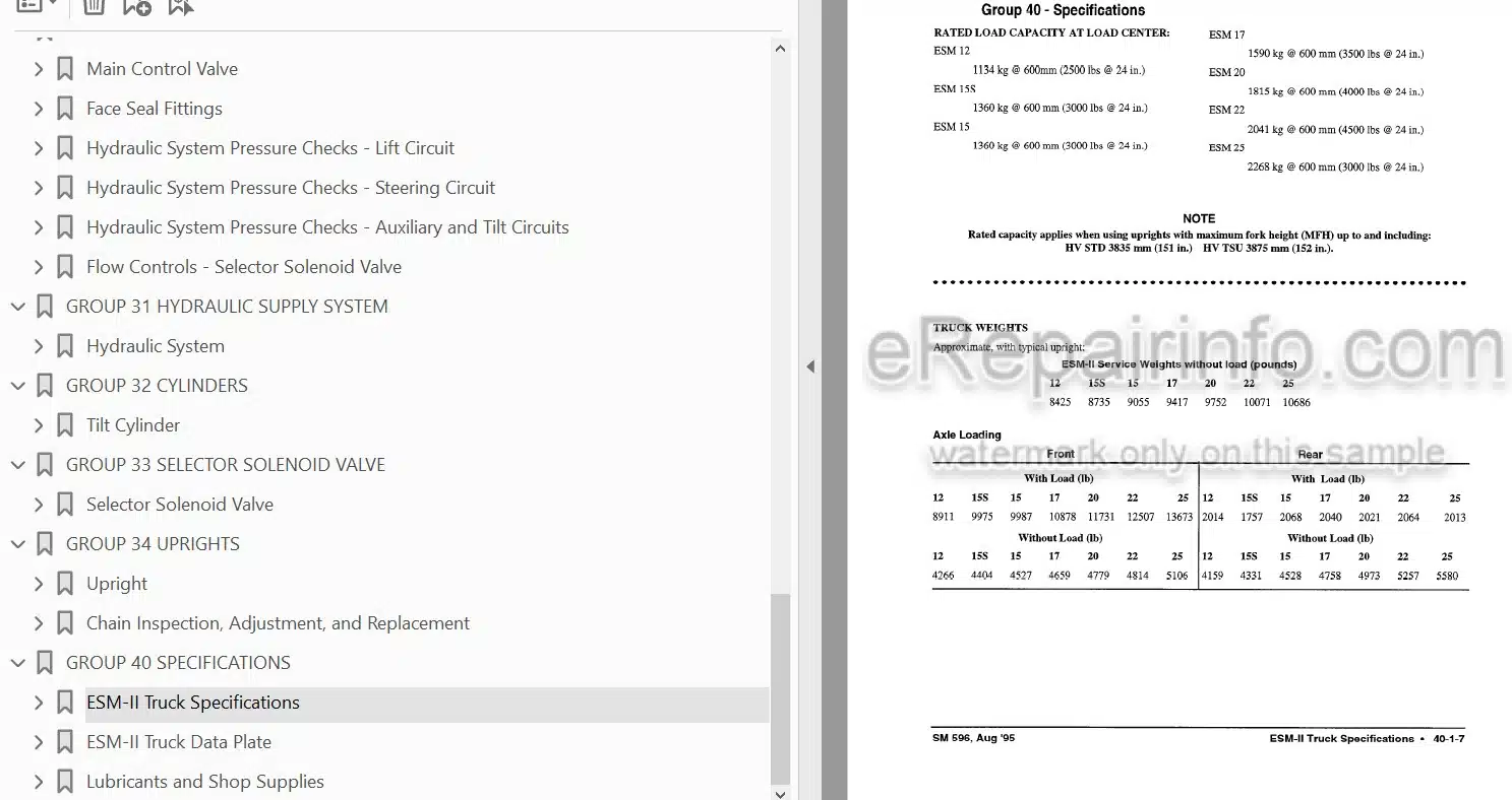 Photo 4 - Clark ESM12 ESM15S ESM15 ESM17 ESM20 ESM22 ESM25 Service Manual Forklift SM596