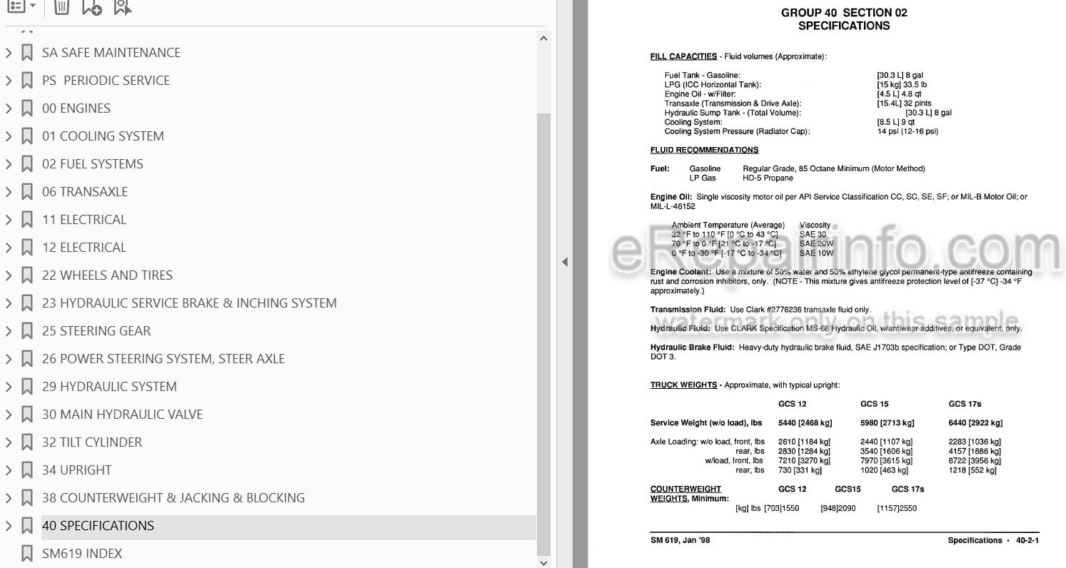 Photo 3 - Clark G127 GP127 G127E GP127E Service Manual Forklift SM619
