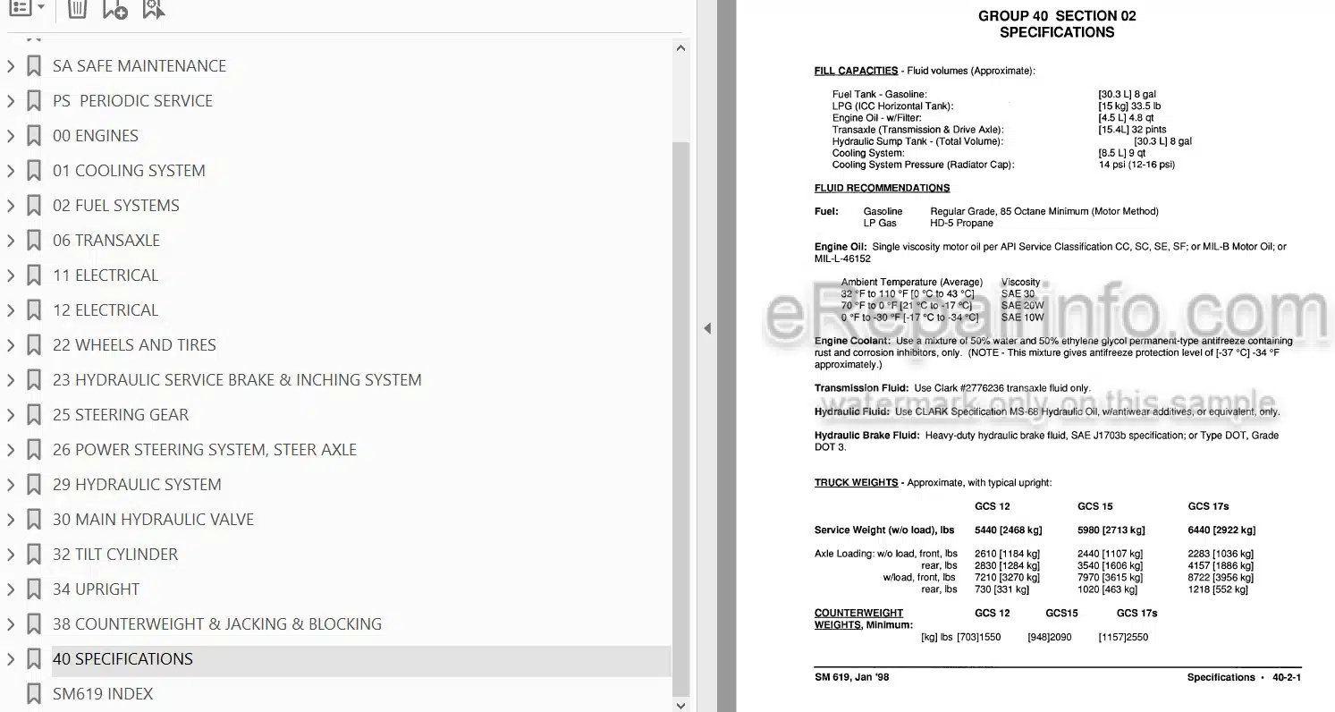 Photo 3 - Clark G127 GP127 G127E GP127E Service Manual Forklift SM619