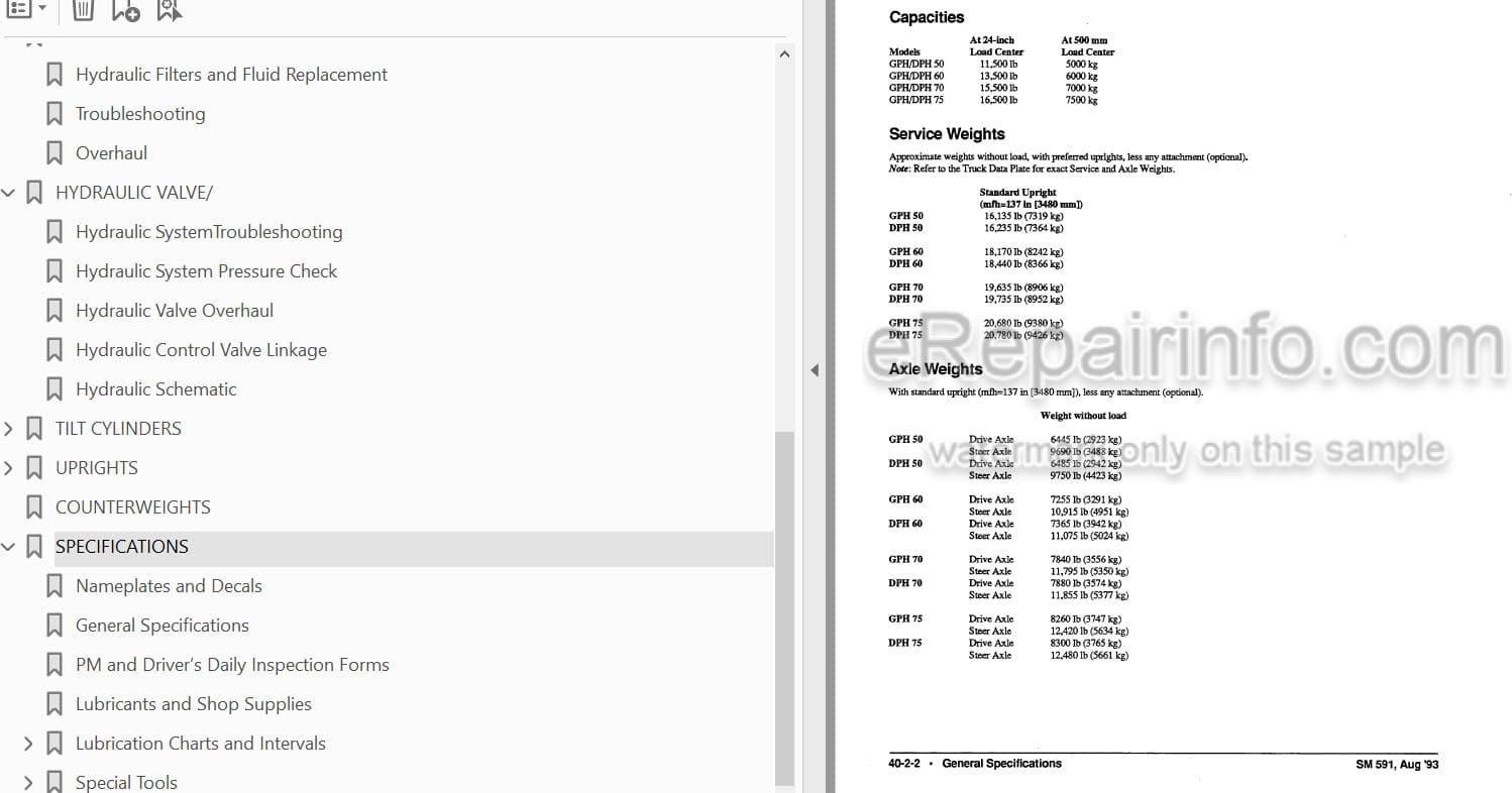 Photo 5 - Clark GPH50 GPH60 GPH70 GPH75 DPH50 DPH60 DPH75 Service Manual Forklift SM591