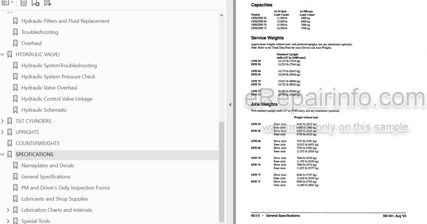 Photo 5 - Clark GPH50 GPH60 GPH70 GPH75 DPH50 DPH60 DPH75 Service Manual Forklift SM591