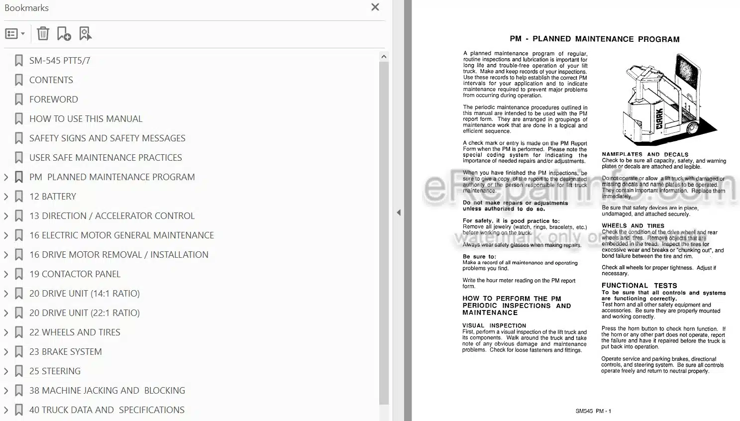 Photo 3 - Clark PTT5 PTT7 Service And Adjustment Manual Forklift SM545